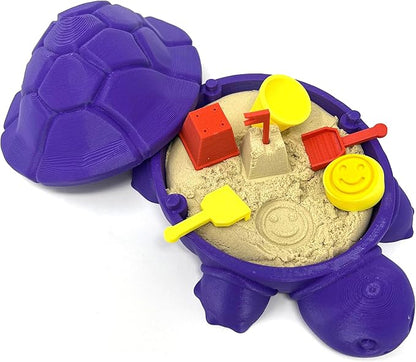 Munnygrubbbers - Mini Desktop Turtle Sand Box - 6 x 6 in - Stress Relief - includes Soft Moldable Play Sand and Mini Tool Accessories - Novelty Gift - Desktop Decor - Zen Garden - (Purple)