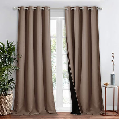 NICETOWN Extra Long Truly Blackout Drape for Hall and Villa, 100% Blackout Window Curtain Panel with Black Lined for Night Shift Worker, 52-inch Width, 108-inch Length, Cappuccino, 1 Piece