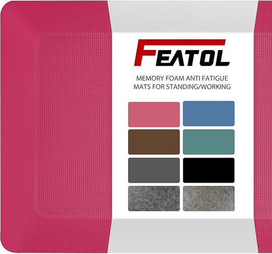 FEATOL Anti Fatigue Mat Floor Mat, Extra Thick Standing Office Desk Mat Memory Foam Cushioned Anti Fatigue Ergonomic Kitchen Mats Comfort Standing Pad NOT PVC 9/10 Inch Thick (Pink, 39x20x9/10-Inch)