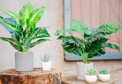 2pcs Fake Plants 16" Faux Plants Artificial Tropical Plants Indoor for Home Office Desk Kitchen Bathroom Table Shelf Sage Green Decor