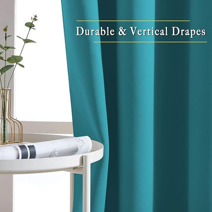 NICETOWN Blackout Curtains 54 inch Length for Bedroom - Grommet Thermal Insulated Solid Window Curtains for Kids Room/Home Office, Peacock Teal, W52 x L54, Set of 2