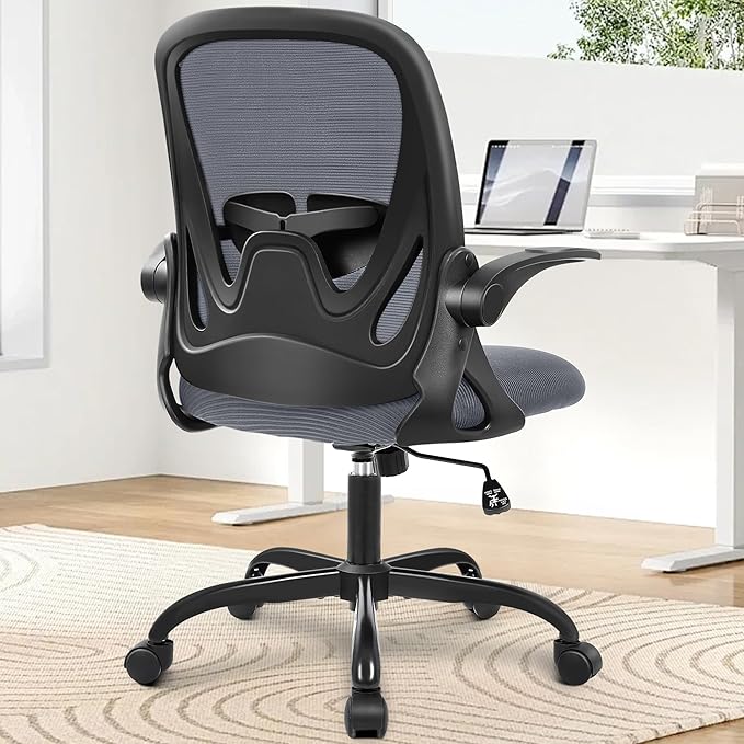 Primy Office Chair Ergonomic Desk Chair with Adjustable Lumbar Support and Height, Swivel Breathable Desk Mesh Computer Chair with Flip up Armrests for Conference Room（Dark Gray）