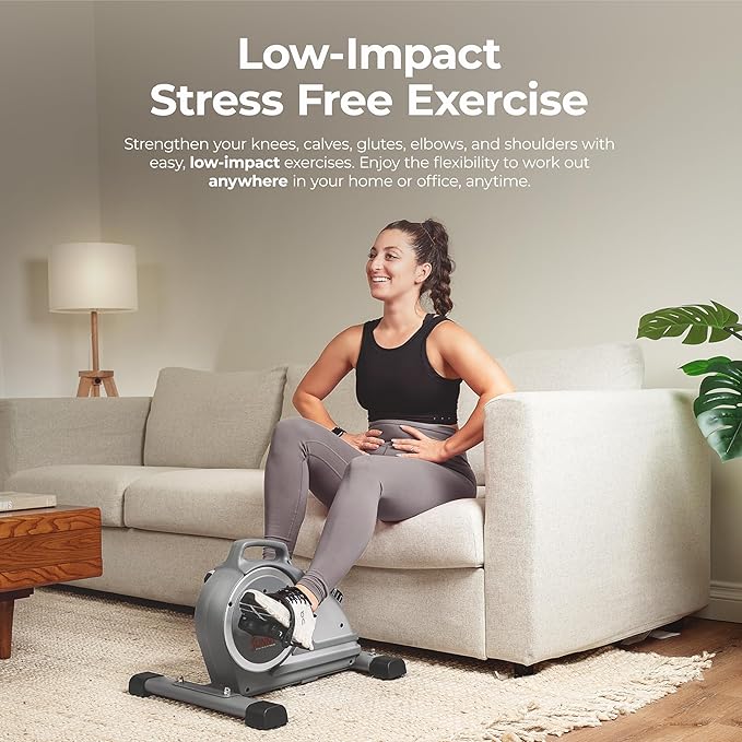 Sunny Health & Fitness Dual Function Under-Desk Bike Trainer, Mini Exercise Machine for Senior Training, Arm/Leg Cardio Cycle Workout, Optional Magnetic, Motorized & Free SunnyFit App Bluetooth Link