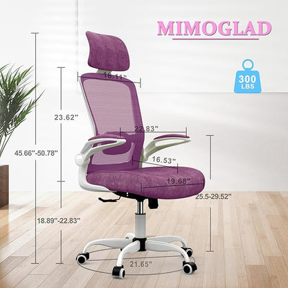 Mimoglad Office Chair, High Back Ergonomic Desk Chair with Adjustable Lumbar Support and Headrest, Swivel Task Chair with flip-up Armrests for Guitar Playing, 5 Years Warranty