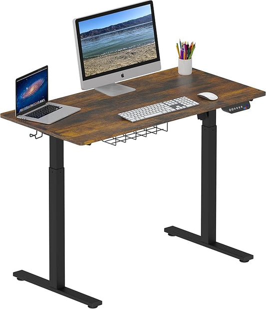 SHW Memory Preset Electric Height Adjustable Standing Desk, 48 x 24 Inches, Rustic Brown