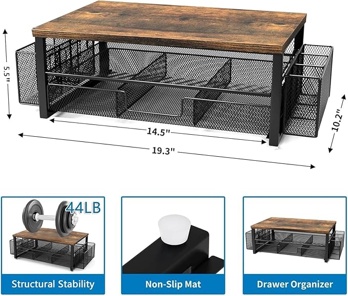 gianotter Monitor Stand Riser, Desk Organizer with Drawer and Pen Holder, 2-Tier Computer Stand, Office Desk Accessories, Office Organization(Wood)