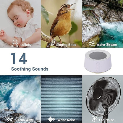 BGOVERSS White Noise Sound Machine with 14 Soothing Sounds and 10 Levels Night Light for Sleeping, 5 Timers and Memory Feature Plug in Sound Machine for Nursery Baby Kids Adults, Light Purple