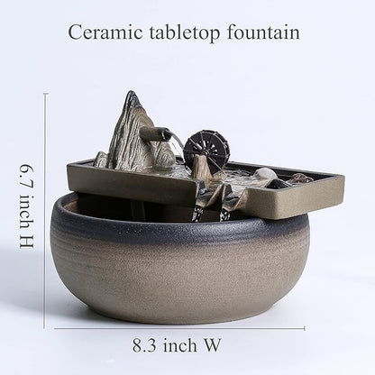 Ceramic Tabletop Fountain for Indoor Home Decoration Table Desk Office Patio (Brown)