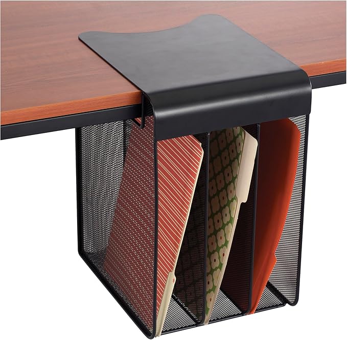 Safco Onyx Hanging Desktop Organizer with 3 Vertical Trays, Under-Desk Storage