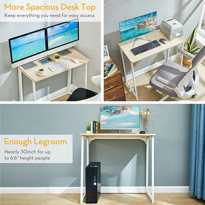 WOHOMO Folding Desk, Small Foldable Desk 39.4" for Small Spaces, Space Saving Computer Table Writing Workstation for Home Office, Easy Assembly, Oak