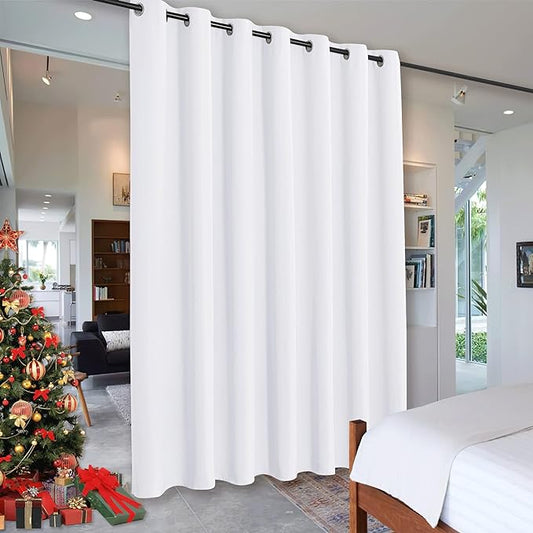 RYB HOME White Room Divider Curtains Privacy Screen Shades Room Separator for Loft Restroom Living Room Dining Office Patio Sliding Glass Door, 100 inches Wide x 84 inches Long, Pure White