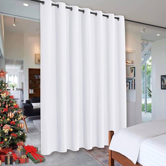 RYB HOME Room Dividers Curtain Privacy 50% Light Block Energy Efficiency Wall Partition Screens for Shared Bedroom Dining Patio Door Home Office Clinic Hospital, 1 Pc, Pure White, W 12.5ft x L 9ft