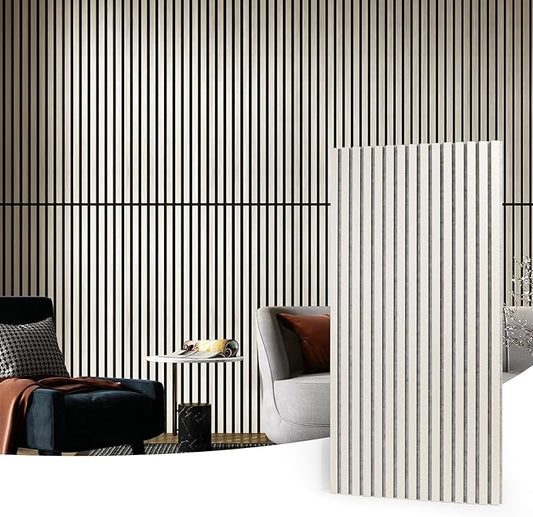 Art3d 2 Wood Slat Acoustic Panels for Wall and Ceiling - 3D Fluted Sound Absorbing Panel with Wood Finish - White Elm