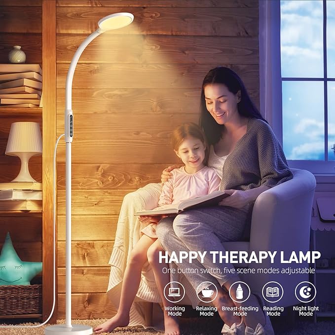 Light Therapy Lamp 11000 Lux, LED UV-Free Sunlight Lamp,Full Spectrum Happy Therapy Lamp with 10 Adjustable Brightness Levels, 2 in 1 Retractable Floor Light Therapy Lamp