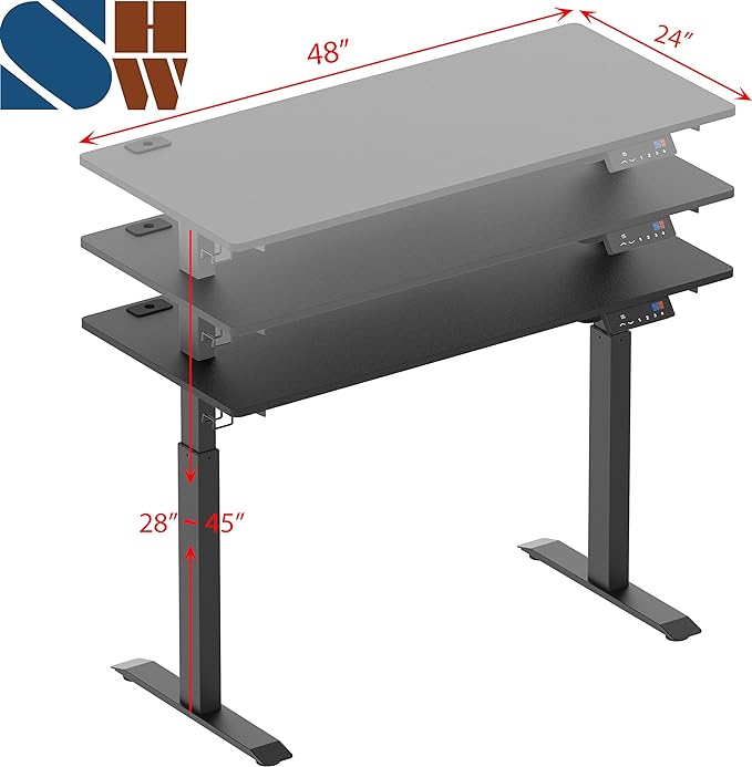 SHW Memory Preset Electric Height Adjustable Standing Desk, 48 x 24 Inches, Black