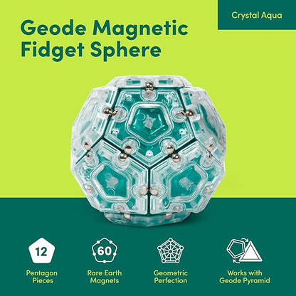 Speks Geode Sphere Magnetic Fidget Toy for Adults & Teens 14+ | Sensory Gadget for Stress Relief and Anxiety, Office Desk Toy Present, Christmas Gift, Holiday Stocking Stuffer | Aqua, 12-Piece Set