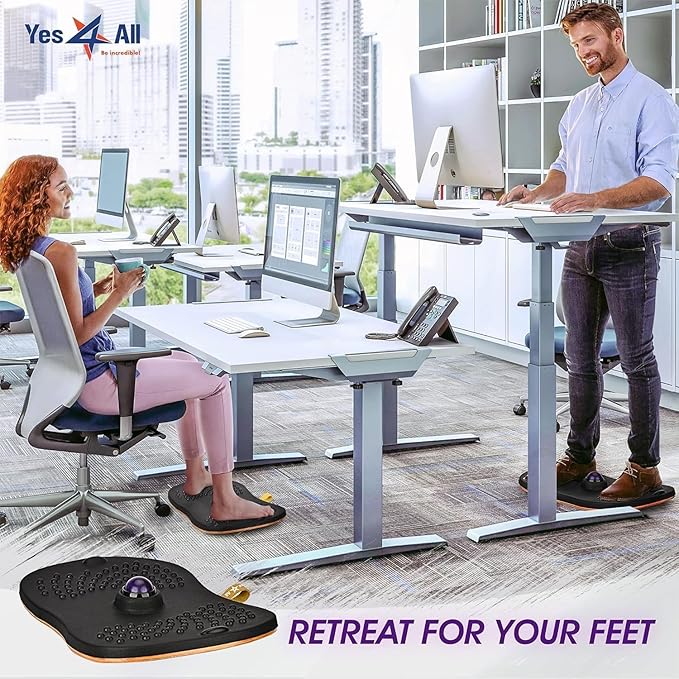 Yes4All Wobble Balance Board for Standing Desk/Anti-Fatigue Office Foam Pad - Standing Desk Mats, Rocker Board, Office Accessories, Wobble Board With Massage Ball