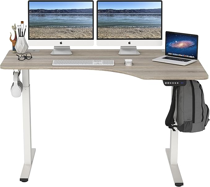 SHW 55-Inch Large Electric Height Adjustable L-Shaped Standing Desk with Right Facing Corner, Oak