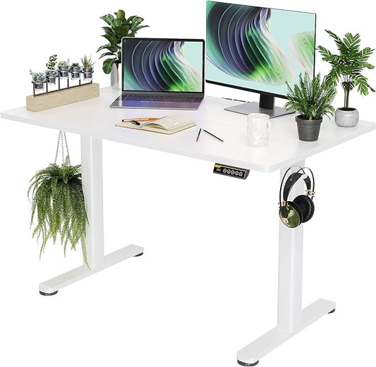 Electric Standing Desk, Adjustable Height Stand up Desk, 48x24 Inches Sit Stand Home Office Desk with Splice Board, White Frame/White Top