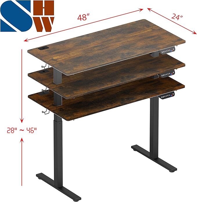 SHW Memory Preset Electric Height Adjustable Standing Desk, 48 x 24 Inches, Rustic Brown