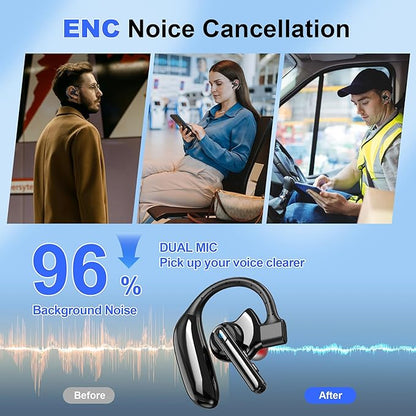 Bluetooth Headset Dual-Mic V5.4 Wireless Bluetooth Earpiece Noise Canceling Hands-Free Headphones 14 Hours Talking Time 140H Standby for Cell Phones iPhone Android Trucker,Office,Driving,Business