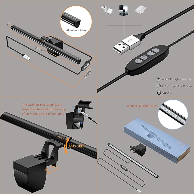 Computer Monitor Light Screen Light Bar e-Reading LED Task Lamp, 3 Color Modes, USB Powered,No Screen Glare, Dimmable Desktop Monitor Lamp for Desk/Office/Home