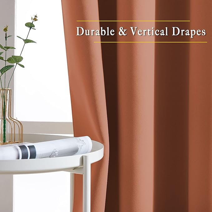 NICETOWN Half Window Curtains for Bedroom - Grommet Modern Thermal Insulated Blackout Window Drapes Sound Reducing for Nursery/Kitchen, Burnt Orange, W52 x L54, Set of 2