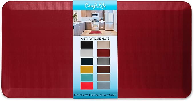 ComfiLife Anti Fatigue Floor Mat – 3/4 Inch Thick Perfect Kitchen Mat, Standing Desk Mat – Comfort at Home, Office, Garage – Durable – Stain Resistant – Non-Slip Bottom (24" x 70", Red)