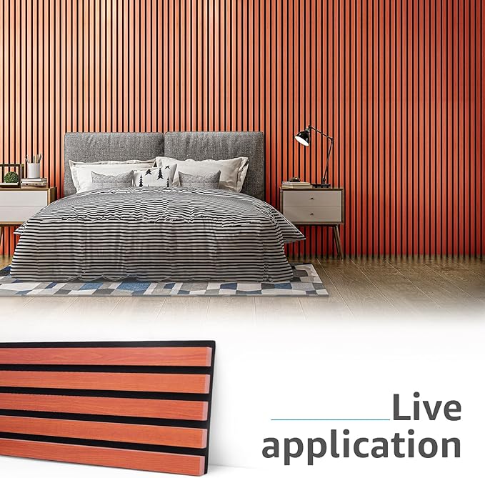 Art3d 4pcs-107 x 8in Slat Acoustic Panel for Wall and Ceiling, 3D Fluted Sound Absorbing Panel with Wood Finish, Cherry