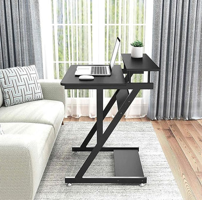 Dripex Computer Desk for Small Spaces, 27.5 inch Small Computer Desk, 3 Tier Compact Desk with Monitor Shelf and Bottom Storage Shelves, Space Saving Desk, Black