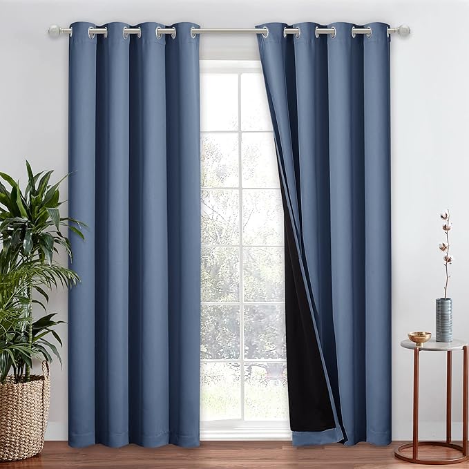 NICETOWN Complete 100% Blackout Curtain Set, Thermal Insulated & Energy Efficiency Window Draperies for Guest Room, Full Shading Panel for Shift Worker and Light Sleepers, Stone Blue, 52W x 84L, 1 PC