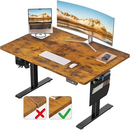 Veken Wider 47.2x27.6 Inch Whole Piece 1-Inch Thick Standing Desk with Side Storage Pocket, Electric Adjustable Height Rising Table, Ergonomic Office Computer Desks for Workstation,Study,Gaming,Brown