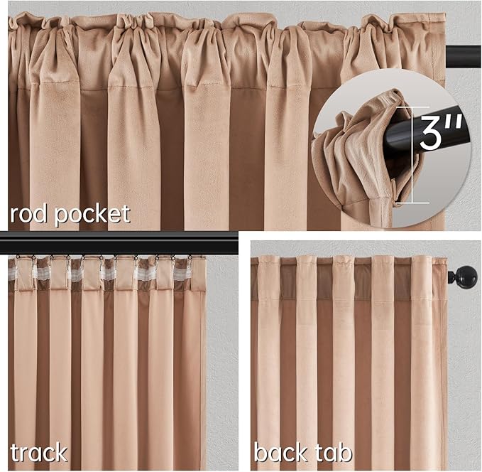 Topfinel Extra Long Blush Beige Velvet Blackout Curtains 108 Inches Long for Living Room Large Window, Rod Pocket Cold Blocking Noise Cancelling Heavy Tall Floor Length Track Curtains 2 Panels 9 FT