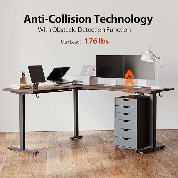 Agilestic L Shaped Standing Desk Adjustable Height, Electric Corner Standing Desk, 63 x 55 inch Sit Stand Computer Table with Splice Board, Dark Wlalnut