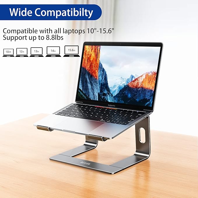 BESIGN LS03 Aluminum Laptop Stand, Ergonomic Detachable Computer Stand, Riser Holder Notebook Stand Compatible with Air, Pro, Dell, HP, Lenovo More 10-15.6" Laptops, Gray