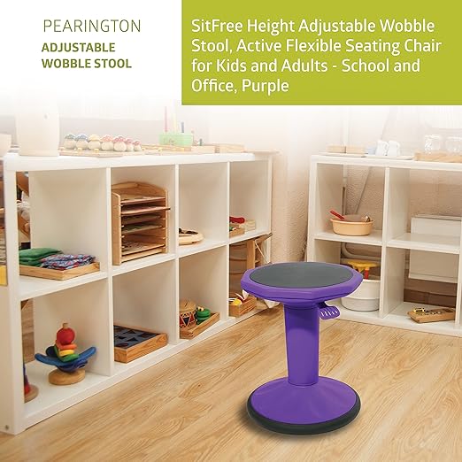 Pearington SitFree Height Adjustable Wobble Stool, Active Flexible Seating Chair for Kids and Adults - School and Office, Purple