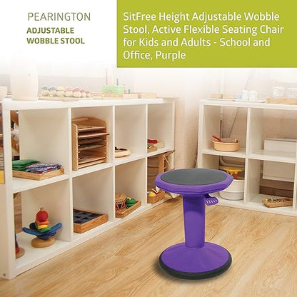 Pearington SitFree Height Adjustable Wobble Stool, Active Flexible Seating Chair for Kids and Adults - School and Office, Purple