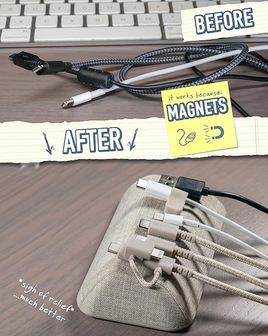 Smartish Magnetic Cord Holder - Bigger Cable Wrangler Organizer with Magnet Clips for Charger Management on Desktop, Nightstand, or Side Table - Holds 6+ Cables - Lightly Toasted Beige