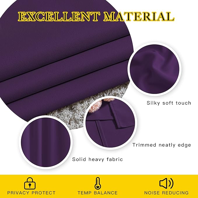 NICETOWN Insulated Curtains Blackout Draperies - Window Treatment Royal Purple Blackout Eyelet Top Curtains/Panels for Bedroom/Living Room Window, 95 inches Long, 2 Panel Set