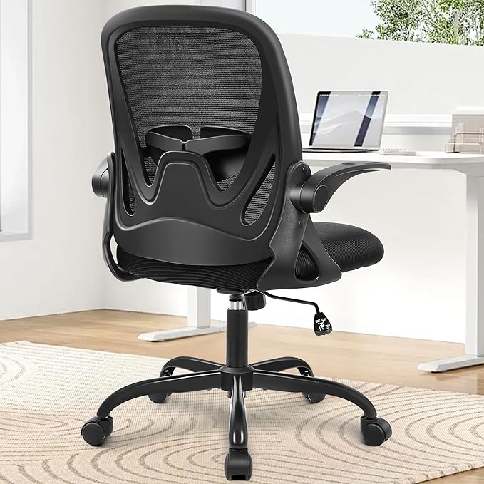 Primy Office Chair Ergonomic Desk Chair with Flip up Armrests Swivel Breathable Desk Mesh Computer Chair with Adjustable Lumbar Support and Height for Conference Room (Black)