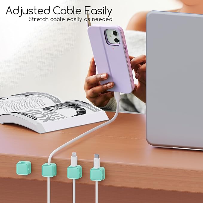 Cord Organizer Holder, 6 Pack Magnetic Desk Cable Clips Management, Hide Phone Charging Cable Keeper, Strong Adhesive Wire Charger Holder for Nightstand, Kitchen Appliances, Office Supplies