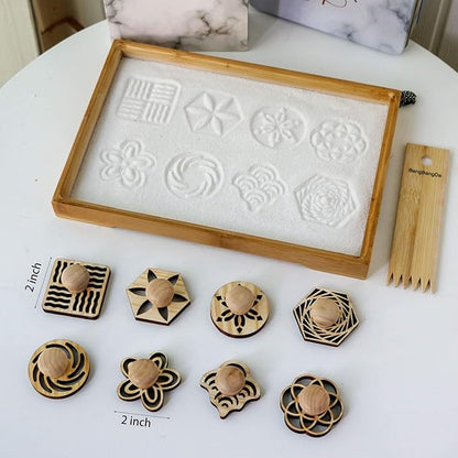 BangBangDa Zen Garden Stamps Rake Gifts - Patterns Sand Play Therapy Kit Meditation Tool Accessories Supplier Mini Office Tabletop Miniature Sandbox Father Mother Mon Dad Man Women Zen Gifts