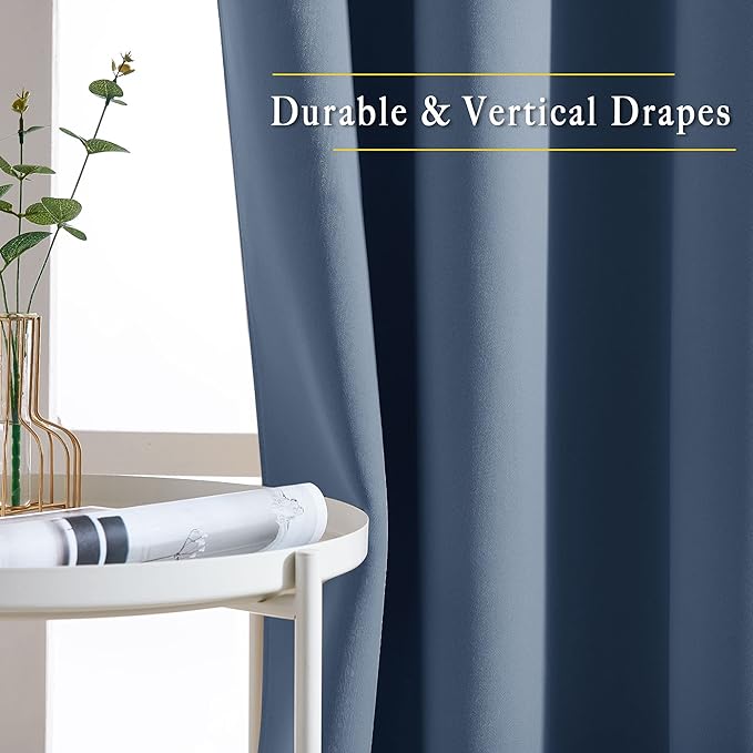 NICETOWN Blackout Curtain Drapes for Living Room - Decorative Thermal Insulated Solid Grommet Top Room Darkening Window Treatments for Kids Room (Stone Blue, 1 Pair, 46 x 72-Inch)