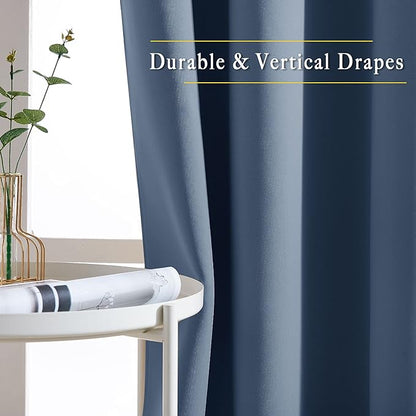 NICETOWN Bedroom Blackout Curtains and Drapes 54" L - Window Treatment Thermal Insulated Solid Grommet Blackout Draperies for Home Office (Stone Blue, 2 Panels=132" Wide)