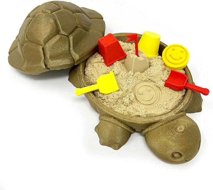 Munnygrubbbers - Mini Desktop Turtle Sand Box - 6 x 6 in - Stress Relief - Includes Soft Moldable Play Sand and Mini Tool Accessories - Novelty Gift - Desktop Decor - Zen Garden - (Bronze)