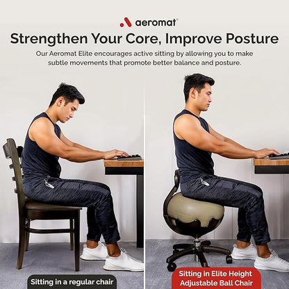 Aeromat Gray Yoga Ball Chair with Back Support - Exercise Ball Chair for Office and Home Height Adjustable, Balance Ball Chair, Bouncy Chair Adult, Ergonomic Ball Office Chair, Sitting Ball for Desk