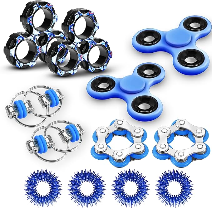 Dr.Kbde 12 Pcs Fidget Toys Adults Pack Stress Relief Sensory Toys for Kids Teen Cool Gadgets Desk Toys Flippy Roller Bike Chain Figits Rings Figette Spinners Classroom Prizes Gift for ADHD Boy Girls