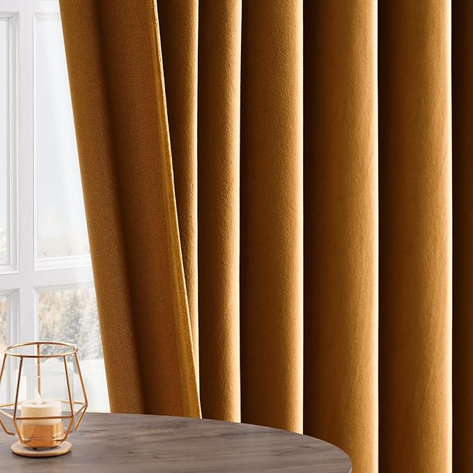 Topfinel Velvet Curtains 90 Inch Long, Golden Brown Copper Blackout Thermal Nursery Light Blocking Window Curtains for Bedroom, Sound Dampening Victorian Privacy Decorative Drapes 2 Panels Funky Decor