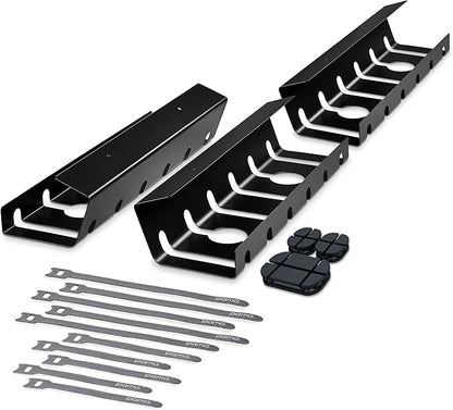 PAMO Cable Management Under Desk for Easy mounting Under-Table I Set of 3 - with 10X Cable Ties I Desk Organizer for Office/Home Office Table Thoughtful Cable Tray Holder