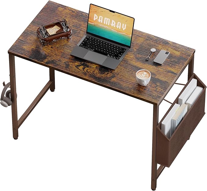 Pamray 32 Inch Computer Desk Small Spaces Desk with Storage Bag for Bedroom Writing and Home Office Work Small Study Desk Table Vintage